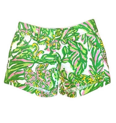 Lilly Pulitzer White Seeing Pink, Green, Yellow Elephant Callahan Shorts Size 00 - Image 1 of 4