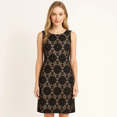 Vestido de cóctel Nine West negro beige floral de encaje sin mangas talla 8 Foto 1 de 4