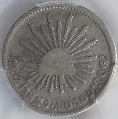 México: Plata 1 Real 1829-Zs AO Zacatecas Mint. PCGS F-15, ¡escudo dorado! Foto 1 de 4