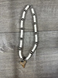 White/Black Shell Bead Shark Tooth Necklace 17” Beach Surf Summer Used - Picture 1 of 5