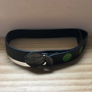 Black Boned Leather Belt W/ Mutant Ninja Turtle Head Tarnished Silver Buckle - Picture 1 of 6