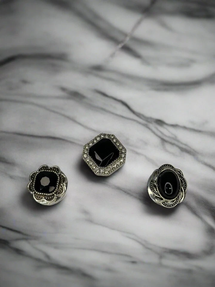 Black Stone #4 18mm Snap Button Jewelry Set of 3 - Image 1 of 1