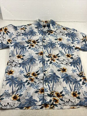 Arizona Hawaiian Floral Print Button Up Medium Short Sleeve Shirt Palm Trees - Image 1 of 4