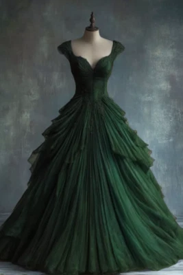 Gothic Wedding Dresses Beaded Ruched Tiered Lace Dress 1980S Vintage Bridal Gown - Image 1 of 4