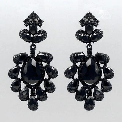 女士黑色喷射水晶水钻吊坠耳环时尚珠宝首饰 20212 — 第 1/4 张图片