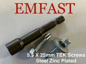 5.5 x 25 hexagon head self drilling TEK screw steel metal roofing hex 25mm - Picture 1 of 4