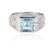 Natural Blue topaz Gemstone with 925 Sterling Silver Ring For Men's #5780