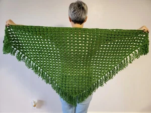 Vintage Handarbeit Boho Fransen blau Poncho, Dreieckstuch - Bild 1 von 8