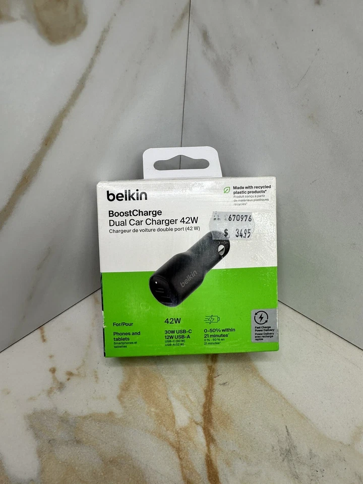 Belkin Dual Car Fast Charger with PPS 42W, 30W USB-C & 12W USB-A - image 1 of 1