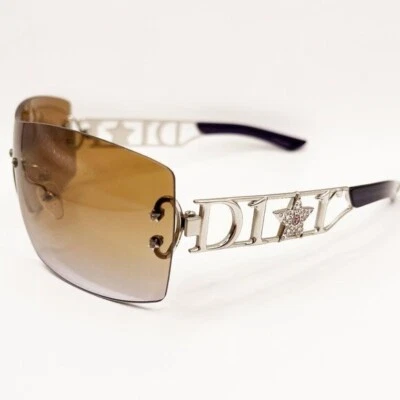 RARE Christian DIOR Diorly Diorlywood Rimless Swarovski Crystal Sunglasses Brown - Image 1 of 4