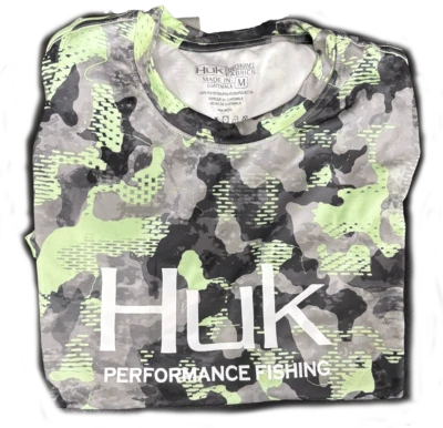 Huk Performance Fishing Camo Long Sleeve Green Gray #144273 Sun Shirt Mens