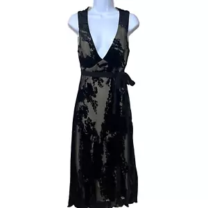 Vintage A.B.S by Allen Schwartz schwarz durchsichtig Spitze Samt Blumen Midikleid Y2K 12 - Bild 1 von 12