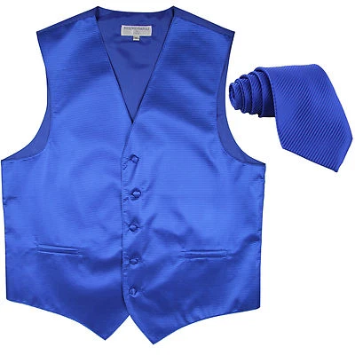 New formal men's tuxedo vest waistcoat & necktie horizontal stripes royal blue - Image 1 of 4