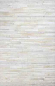 Natural Cowhide Leather Rug Hair On White Patchwork with Lengthwise Stripe Rug - Picture 1 of 4
