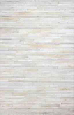 Natural Cowhide Leather Rug Hair On White Patchwork with Lengthwise Stripe Rug - Image 1 of 4