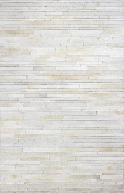 Natural Cowhide Leather Rug Hair On White Patchwork with Lengthwise Stripe Rug - Image 1 of 4