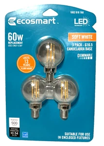Soft White Dimmable Clear Glass Vintage Candelabra G16.5 LED Bulbs (3 PACK) NEW - Picture 1 of 3