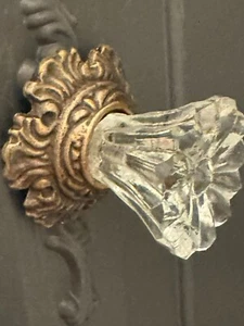 Antique Brass Cut Glass Drawer Pull Hardware Handle Cabinet Door Furniture Knob - Picture 1 of 17
