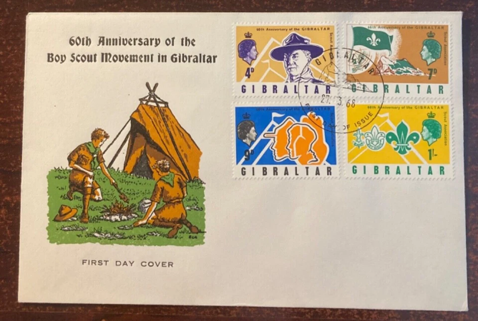 Gibraltar #209-212 FDC 60th anniversary of the Boy Scouts, 6.5"x4.25" - Image 1 of 1