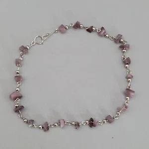Purple Chain Anklet Acrylic Wire Silver Tone 10" - Picture 1 of 9