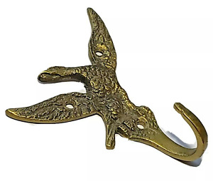 Antique Brass Early American Bald Eagle Coat Hat Clothes Hook Decor Long Neck