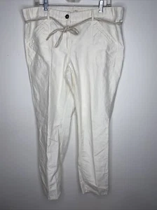 Ann Taylor Loft Womens Linen Pants L Draw String Waist pockets Lagen Look White - Picture 1 of 7