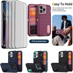 Funda híbrida con soporte de vidrio templado para iPhone 14 Plus/Pro/Pro Max a prueba de golpes - Imagen 1 de 38