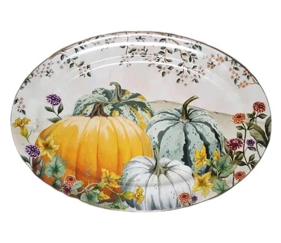 Pottery Barn ботанический урожай тыквы сервировочное блюдо 17,25» новый в коробке овальный праздник - Изображение 1 из 4
