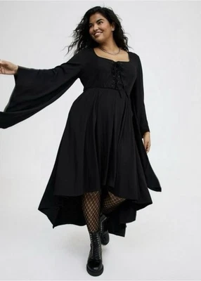 Torrid Witch Dress Hi Low Black Lace Up Halloween Size 1X 14 16 Gothic - Image 1 of 4