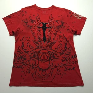 Brooklyn Xpress Mens Shirt Medium Red Cross Flames Graphic Rhinestone BX 3D Logo - Picture 1 of 18