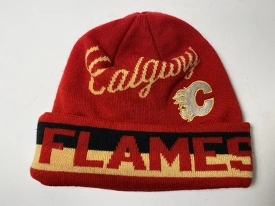 CCM NHL Calgary Flames Gold Script C Beanie Toque Hat Knit OSFA 100% Acrylic - Image 1 of 4