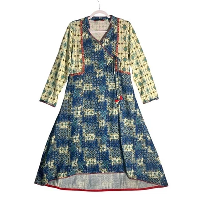 Paislei Long Sleeve Maxi Dress 2X Mix Media Wrap Top Tassel Tie Acrowool Cottage - Image 1 of 4