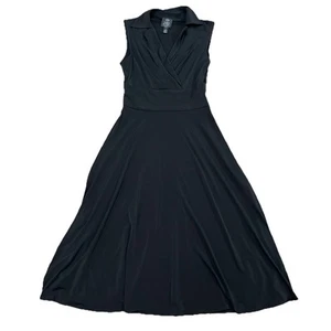 Suzi Chin Maggy Women’s 4 Black Summer Dress Sleeveless Faux Wrap Knee Length - Picture 1 of 8