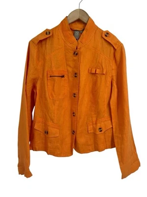 Solo Moda Orange Linen Utility Jacket Size 12 - Image 1 of 4