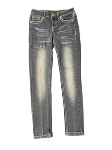 Pantalones de mezclilla rectos oscuros Revolution By Revolt para niñas bolsillos con cuentas talla 9/10 - Imagen 1 de 10