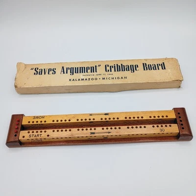 Very Rare Unusual Saves Argument Cribbage Board Game 1940s Michigan W/Box & Pegs - Image 1 of 4