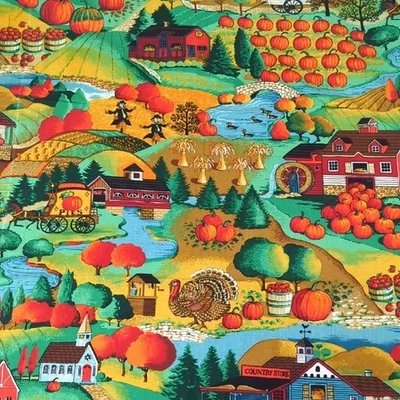 Fabric Stash Joan Kessler "Harvest Country" Vtg Fall Pumpkin Farm 5 Pieces READ - Image 1 of 4