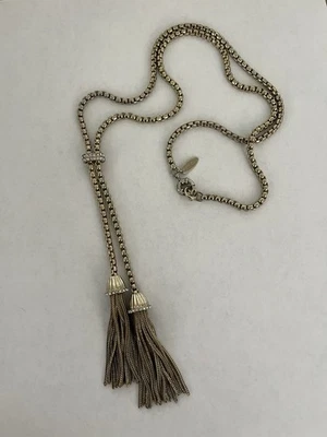 Collar de eslabones de cadena con borla pavé de cristal transparente de piedra dorada amarilla St. Thomas Lariat Foto 1 de 3