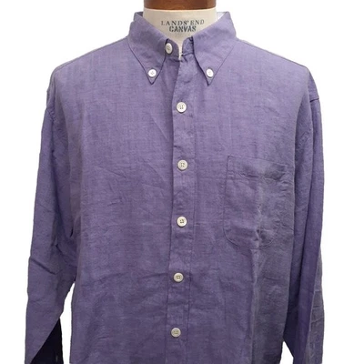 J. Peterman Shirt Mens XL Purple Button Down Long Sleeve 100% Linen - Image 1 of 4