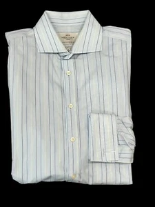 HAWES & CURTIS HERREN HEMD BLAU GESTREIFT KLASSISCHE PASSFORM 2-LAGIG FRANZÖSISCHE MANSCHETTE 16/36 - Bild 1 von 7