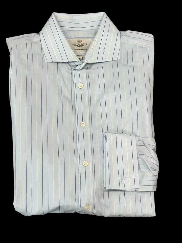 CAMISA DE VESTIR PARA HOMBRE HAWES & CURTIS AZUL RAYAS CORTE CLÁSICO 2 CAPAS PUÑO FRANCÉS 16/36 Foto 1 de 4