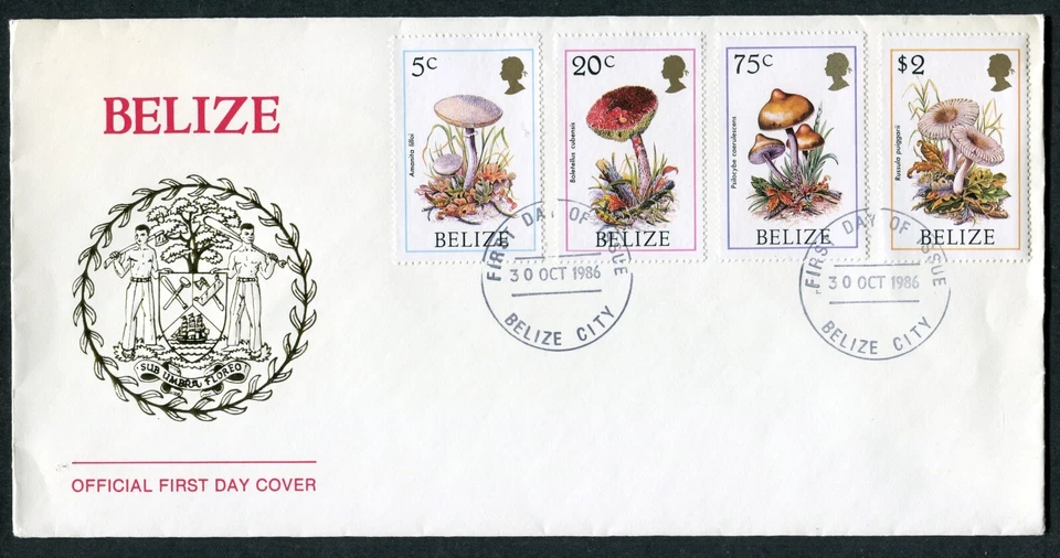 BELIZE 1986, MUSHROOMS, Scott 843,845,847,850 on F.D.C. - Image 1 of 1