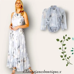 Roman size 14 Dress + Bolero in Blue Floral Chiffon. Wedding Party. BNWOT - Picture 1 of 7