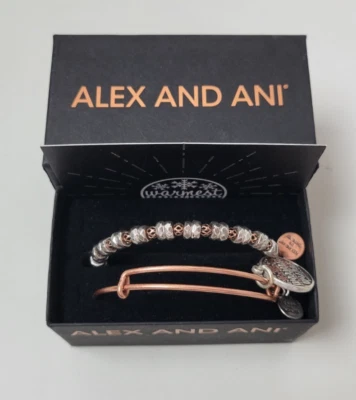 Conjunto de 2 pulseiras Alex and Ani Warmest Wishes tom ouro rosa - Imagem 1 de 4