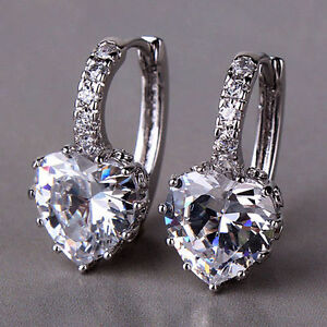REAL 18CT White 'Gold Filled' White Heart Earrings for Mum Sister Birthday Gift!