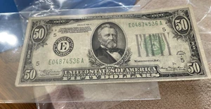 1934A 50 Dollar Federal Reserve Note frm United States Green Seal 1934A D Series - Picture 1 of 3