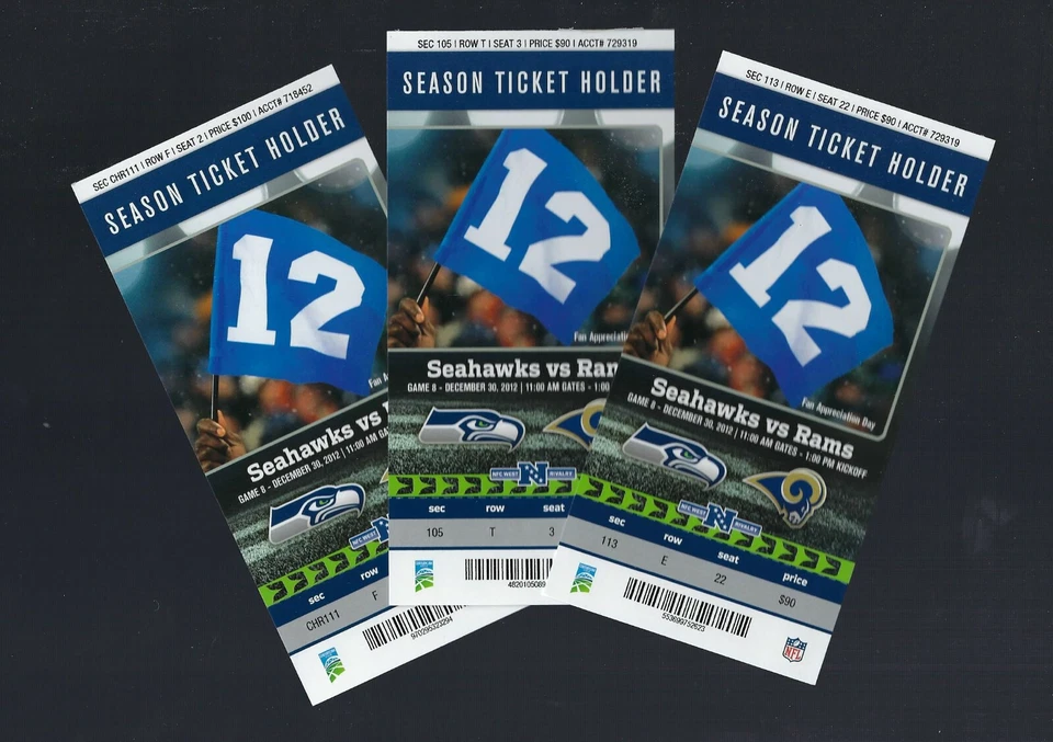 RUSSELL WILSON TIES MANNING ROOKIE TD RECORD 2012 RAMS @ SEAHAWKS FULL TICKET   - Image 1 of 1