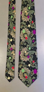 Vtg Brioni Necktie Black w/ Green Paisley and Colorful Balls Gold Chain Logo - Picture 1 of 8