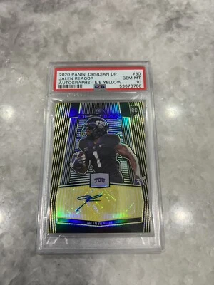 2020 Panini Obsidian DP Jalen Reagor #30 Rookie Auto Electric Etch Yellow PSA 10 - Image 1 of 2
