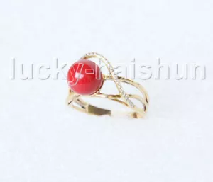 AAA Natural Maravilloso 9mm Redondo Coral Rojo Anillos Oro Sólido 14K 7# j11286A900 - Imagen 1 de 4